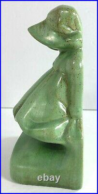 Vintage 1929 Sunbonnet Girl Ceramic Bookend #521 Cowan Pottery Art Deco lt green
