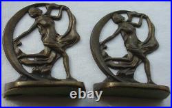 Vintage 1930 Creation Co Art Deco Dancing Lady Woman with Cresent Moon Bookends