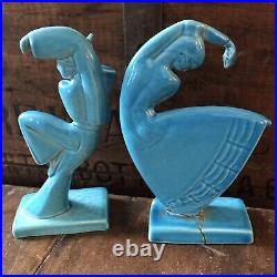 Vintage 1930's Art Deco Blue Amaco Pottery Flamenco Dancer Pair Figurine Bookend
