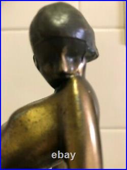 Vintage 1982 Pair of Brass Art Deco Frankart Nude Nymphs Book Ends With Frogs