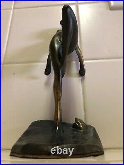 Vintage 1982 Pair of Brass Art Deco Frankart Nude Nymphs Book Ends With Frogs