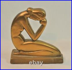 Vintage ART DECO Stylized Cubist Nude Woman BOOKENDS Pair Gold Metal Modigliani
