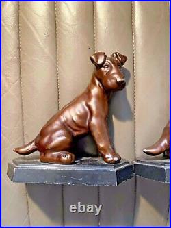 Vintage Airedale Terrier Seated Art Deco Spelter Dog Bookends Metal 8 Pair