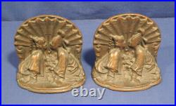 Vintage Antique Art Deco Bronze Metal Bookends Oriental Asian Chinese Couple
