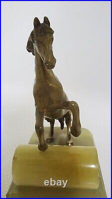 Vintage Antique Bookends 100% Solid Bronze Horse Sculpture on Onyx Base