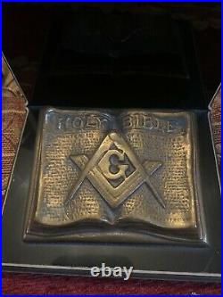 Vintage Antique Bronze Freemason Bible Bookends Heavy 3 LBS Each Art Deco Mason