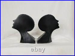 Vintage Art Deco Black Silhouette Lady Bookend Set