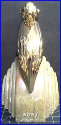 Vintage Art Deco Brass Cardinal Bird On Marble Bookends Solid Heavy