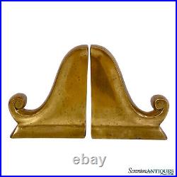 Vintage Art Deco Brass Scroll Library Bookends A Pair
