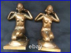 Vintage Art Deco Bronzart New York Nude Woman Girl Bookends