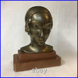 Vintage Art Deco Bronze Finish Single Bookend Frankart Lady Woman Bust