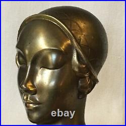 Vintage Art Deco Bronze Finish Single Bookend Frankart Lady Woman Bust