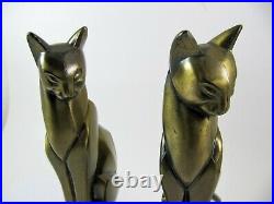 Vintage Art Deco Bronze Tone Egyptian Siamese Cat Bookends