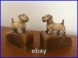 Vintage Art Deco Cold Painted Terrier Dog Bookends 1920s 1930s