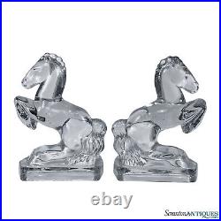 Vintage Art Deco Crystal Glass Rearing Horse Library Bookends A Pair