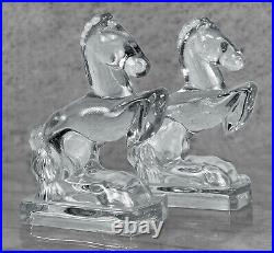 Vintage Art Deco Crystal Glass Rearing Horse Library Bookends A Pair