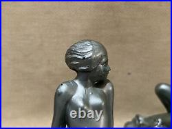 Vintage Art Deco Frankart Type Nude Lady Sitting In Ocean Bookend Rare