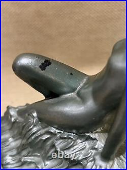 Vintage Art Deco Frankart Type Nude Lady Sitting In Ocean Bookend Rare