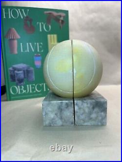Vintage Art Deco Italian Alabaster Marble Tennis Ball Bookends Made In Italy