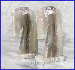 Vintage Art Deco Italian Onyx Stone Horse Head Library Bookends A Pair