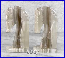 Vintage Art Deco Italian Onyx Stone Horse Head Library Bookends A Pair