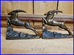 Vintage Art Deco Leaping Gazelle Bronze Patinated Cast Metal (Regule) Bookends