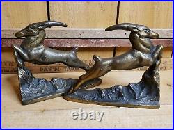 Vintage Art Deco Leaping Gazelle Bronze Patinated Cast Metal (Regule) Bookends