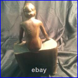 Vintage Art Deco Littco Products Metal Nude Nymph Pair Bookends, Intact Label