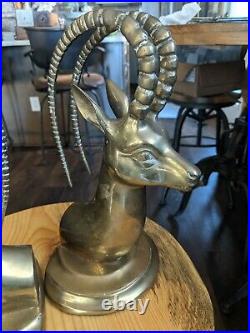 Vintage Art Deco MCM Antelope Gazelle Heavy Curved 12 Brass Bookends