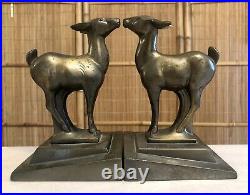 Vintage Art Deco Metal Bookends Gazelle Deer Doe Fawn Frankart Inc Pat. Appl For