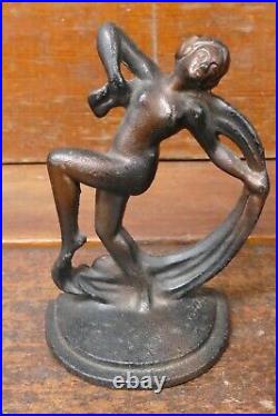 Vintage Art Deco Nouveau Dancing Nude Lady Figural Cast Iron Book Ends Bookends