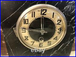 Vintage Art Deco Nouveau Marble & Onyx Mantle Clock w Matching Bookends