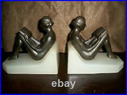 Vintage Art Deco Nude Bookends Opaque Glass Base Book Ends