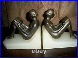 Vintage Art Deco Nude Bookends Opaque Glass Base Book Ends