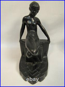 Vintage Art Deco Nude Female Figure Metal Bookends Estate Sale Find