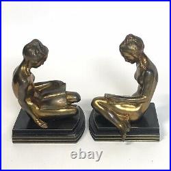 Vintage Art Deco Nude Ladies Bronze Sculptured Bookends by 1937 ART METAL WORKS