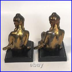 Vintage Art Deco Nude Ladies Bronze Sculptured Bookends by 1937 ART METAL WORKS