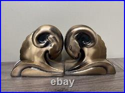 Vintage Art Deco Ram's Heads Bookends By Cornell Foundry C. 1930