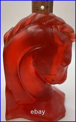 Vintage Art Deco Red Translucent Lucite Horse Head Bookends RARE