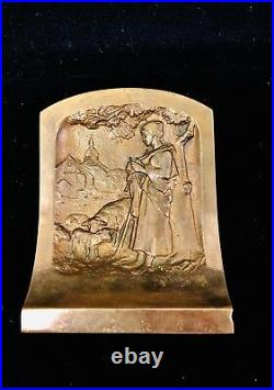Vintage Art Deco Solid Bronze Bookends Young Girl & Shepherd Boy