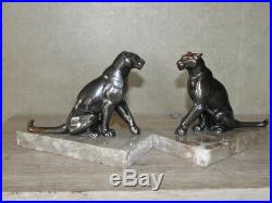 Vintage Art Deco bookends panther wild feline Marble Stunning figurine book old