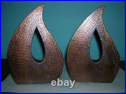 Vintage Art Deco flame flower seed pod Abstract bookends Mid Century Modern