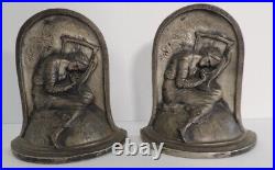 Vintage Bookends Art Deco K&O Blind Hope Woman Playing Harp 1930's