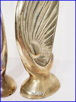 Vintage Brass Swan Bookends 14 1/2 Pair Art Deco Hollywood Regency Decor