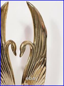 Vintage Brass Swan Bookends 14 1/2 Pair Art Deco Hollywood Regency Decor