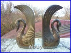 Vintage Brass art deco swan bookends 7,4
