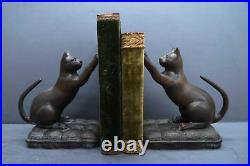 Vintage Bronze Cat Bookends Weighted Statues Pair Art Deco Period Style Figures