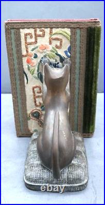 Vintage Bronze Cat Bookends Weighted Statues Pair Art Deco Period Style Figures