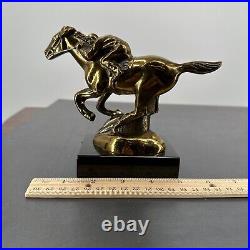 Vintage Bronze Horse Race Pair Of Bookends With Marble Base