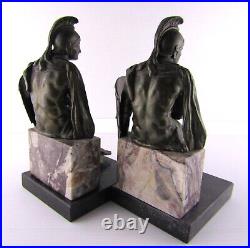 Vintage Bronze Roman Soldier Seated on Marble Heavy Bookends 8 inch, DAMAGED